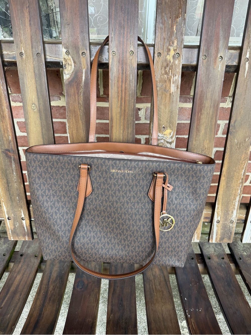 Michael Kors Brown/Tan Signature Tote with MK Charm